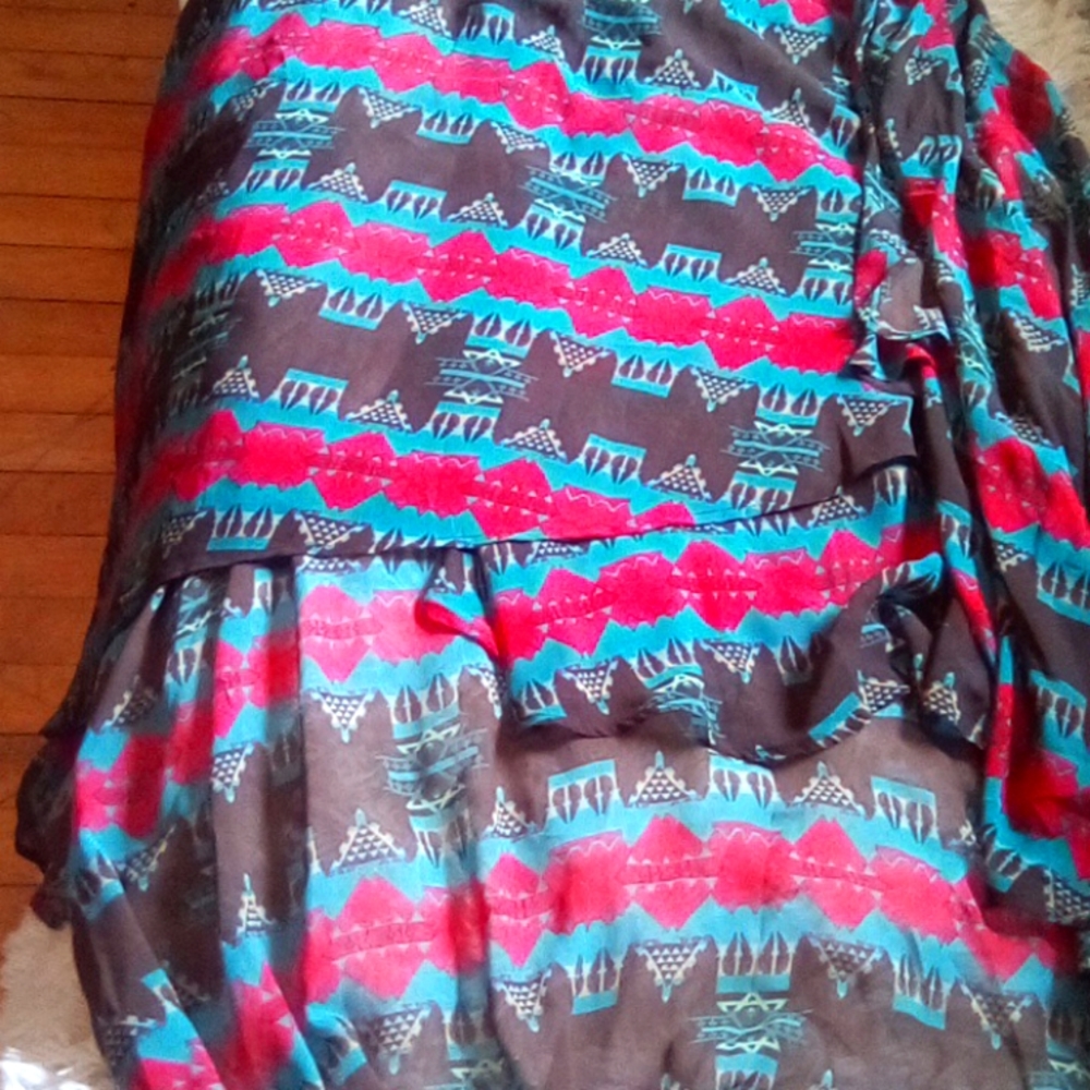 NWOT Tasha Polizzi Brown And Red Aztec Ruffled Higher Front Lower Back